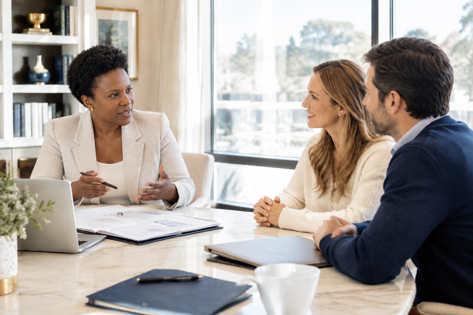 A financial advisor meeting with a couple to discuss their goals